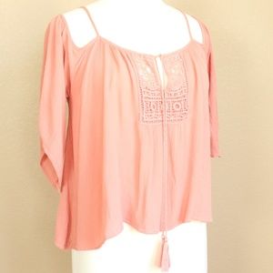 Boho Cold Shoulder Crochet Tassel Top Size M Festival Hippy